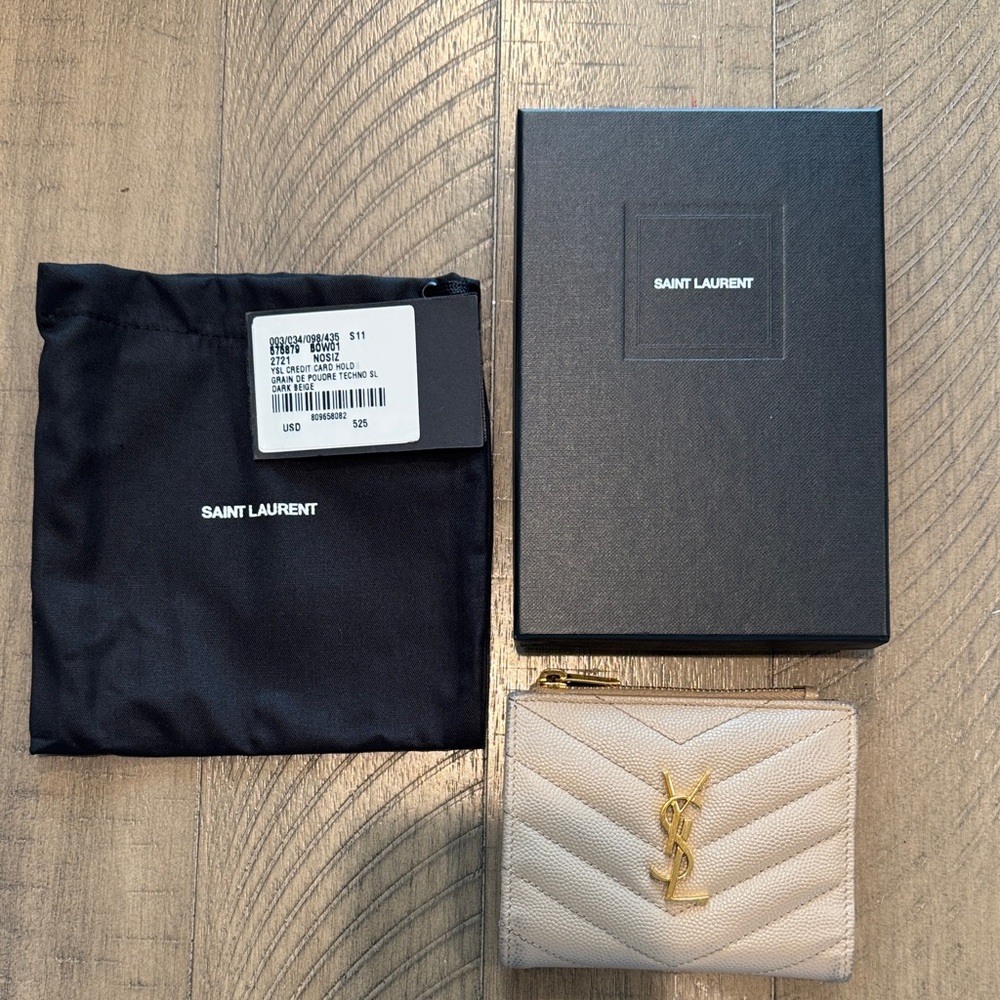 Authentic Saint Laurent Cream Quilted Leather Wallet
